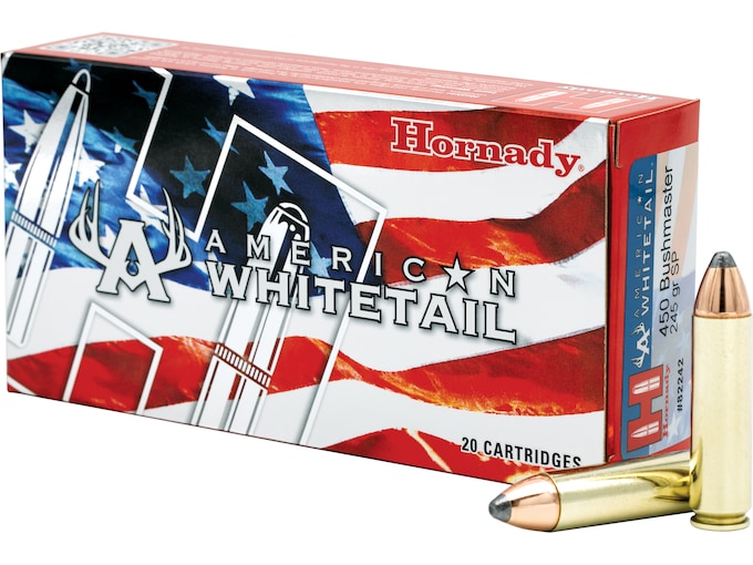 Real Hornady American Whitetail 450 Bushmaster Ammo 245 Grain Hornady Interlock Jacketed Soft Point 500round